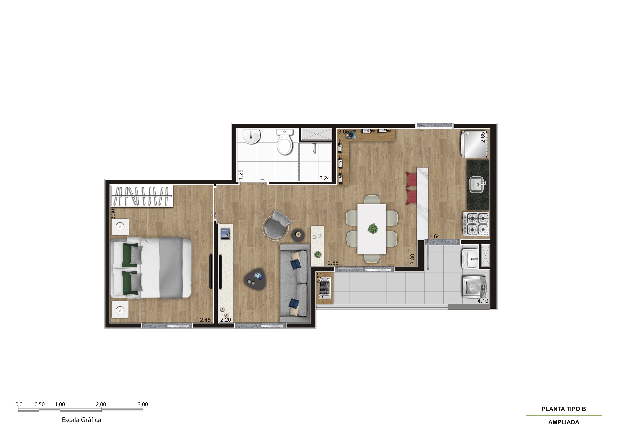 Planta Tipo B Ampliada - 39m²
