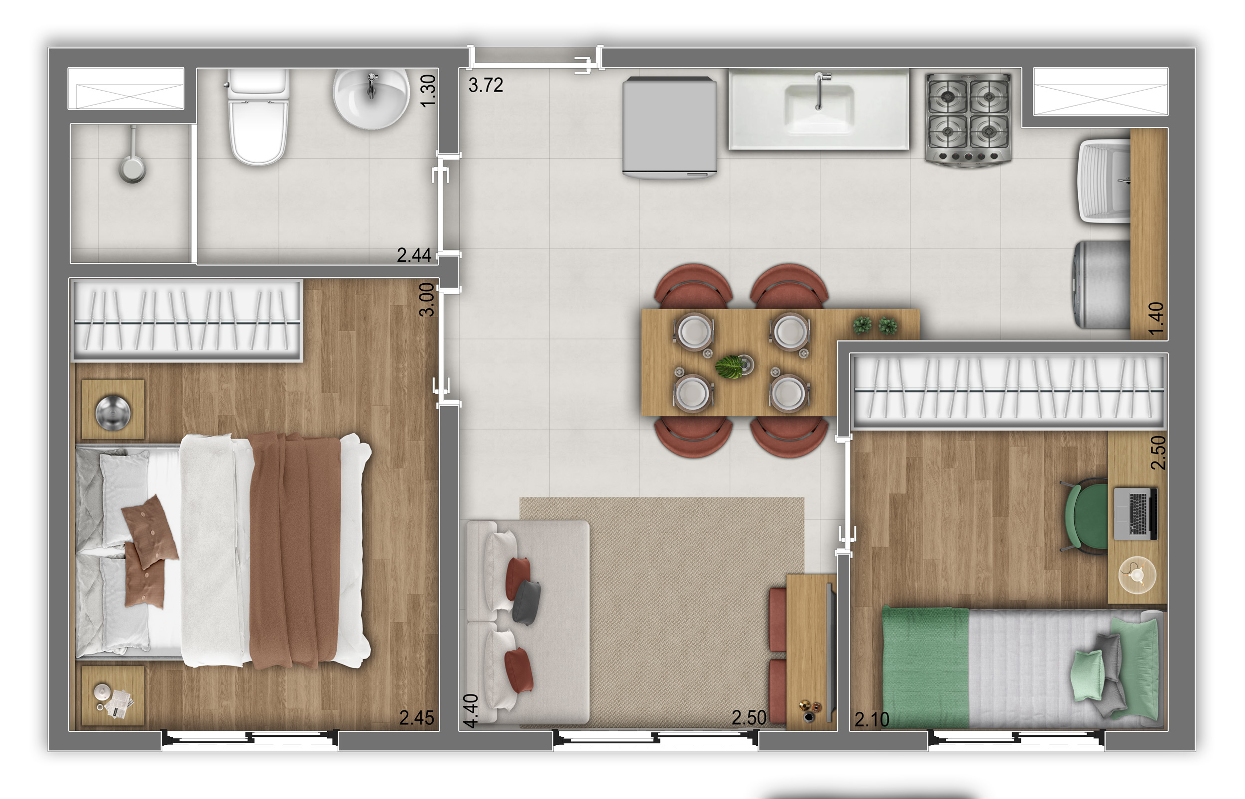 Planta Tipo B 34m²