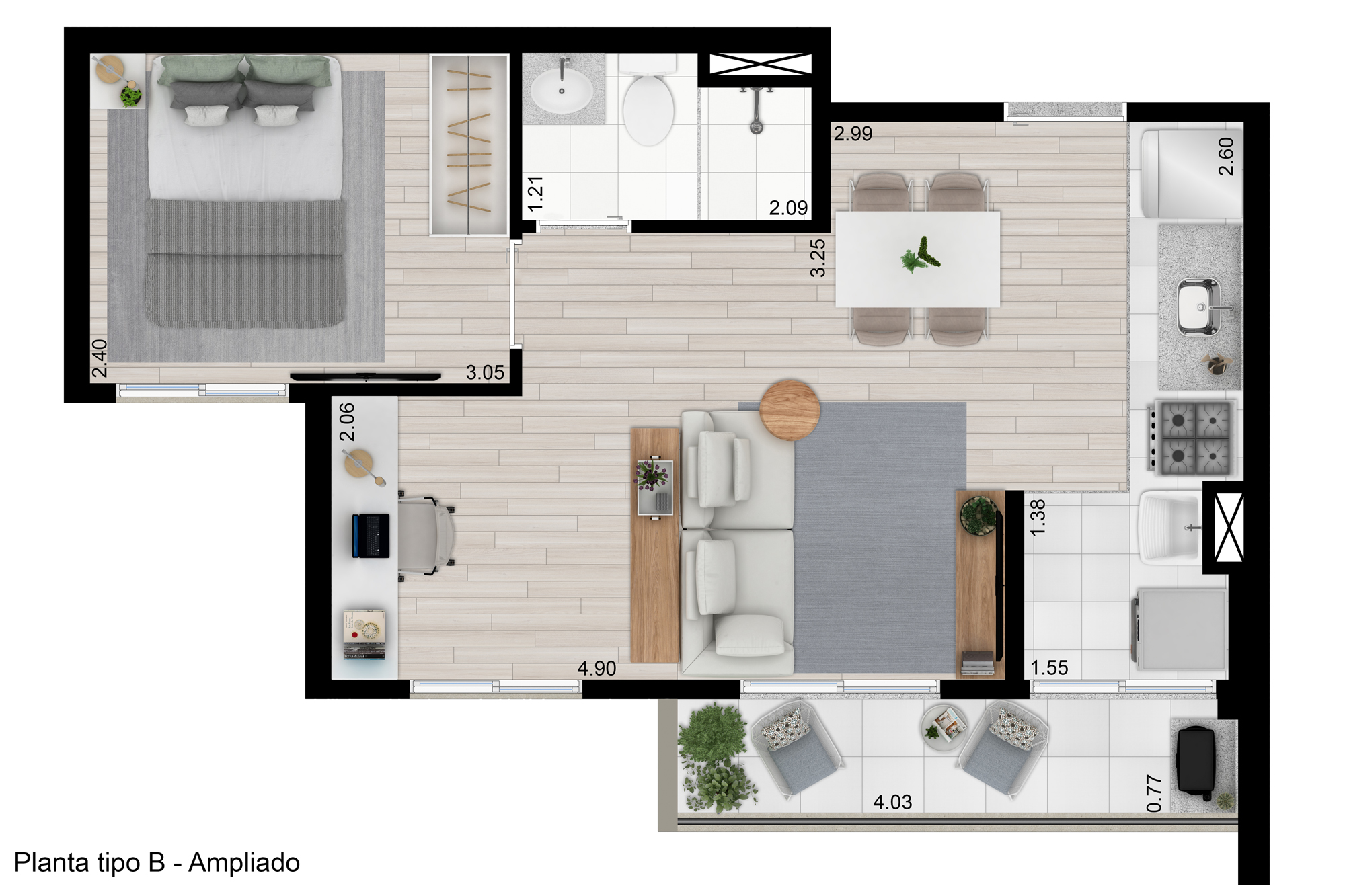 Planta Ampliada Tipo B 41,59m²