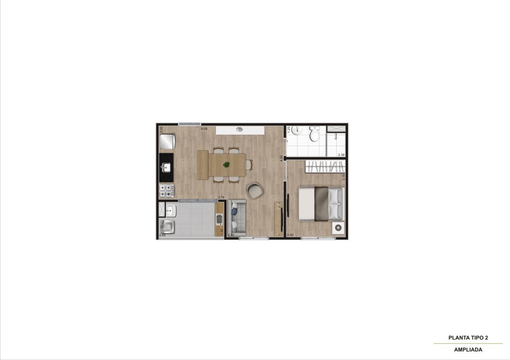 Planta Tipo 2 - 1 Dorm - 37m² R04