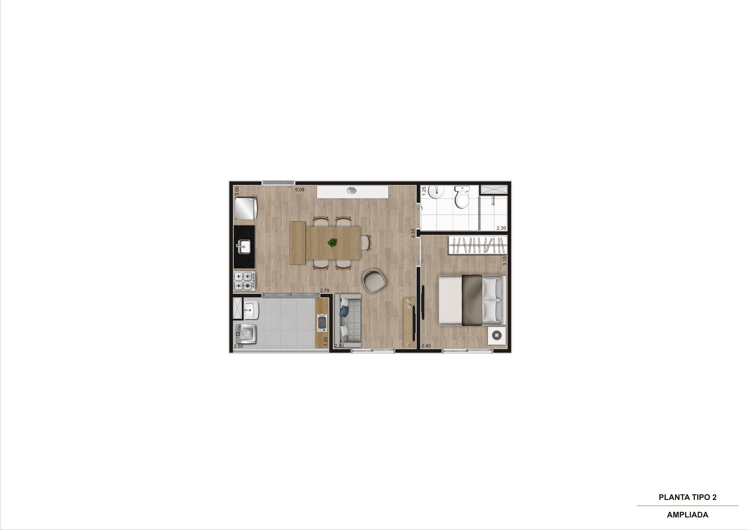 Planta Tipo 2 - 1 Dorm - 37m² R04