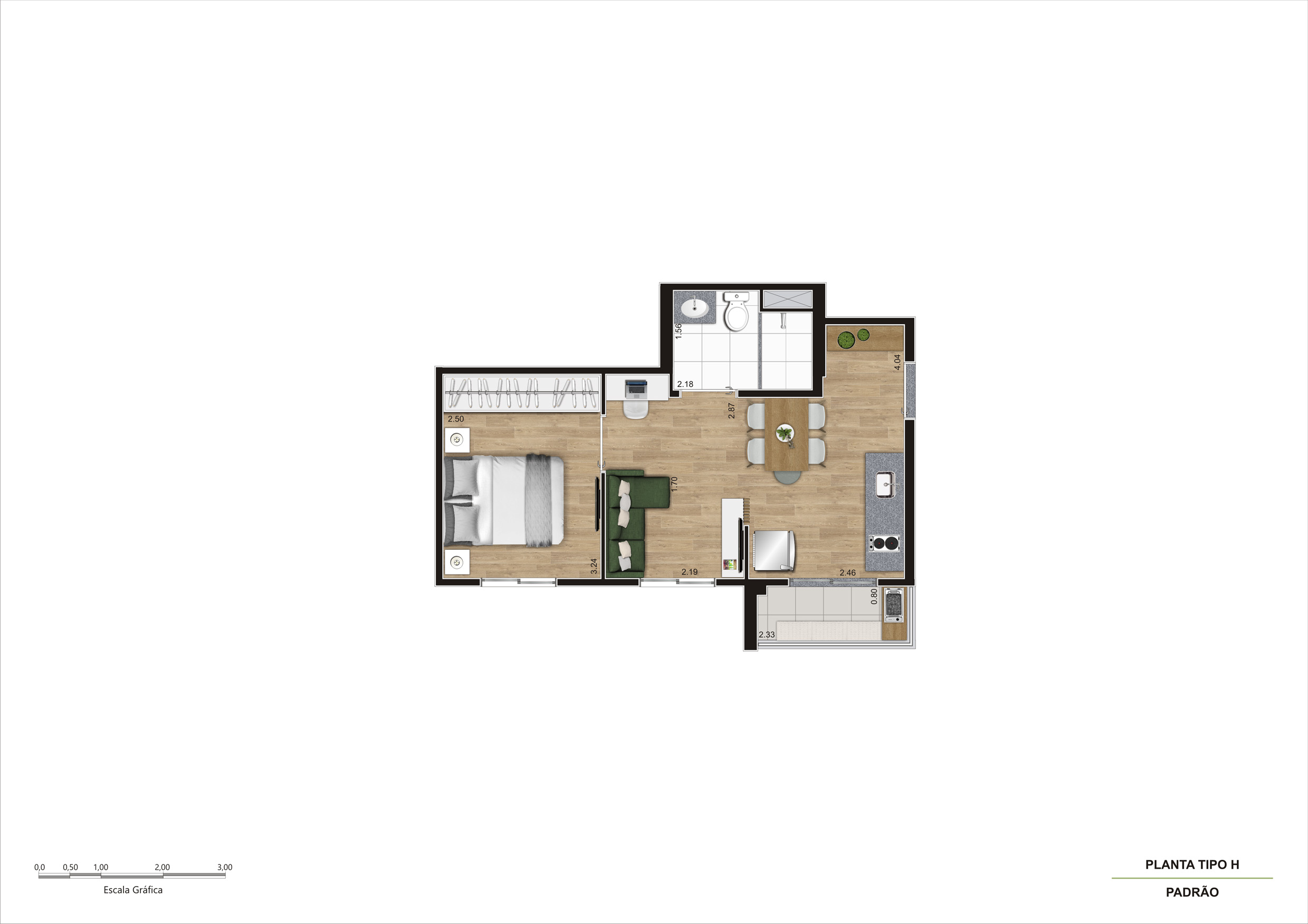 Planta Tipo H - 1 Dorm 34m² R02