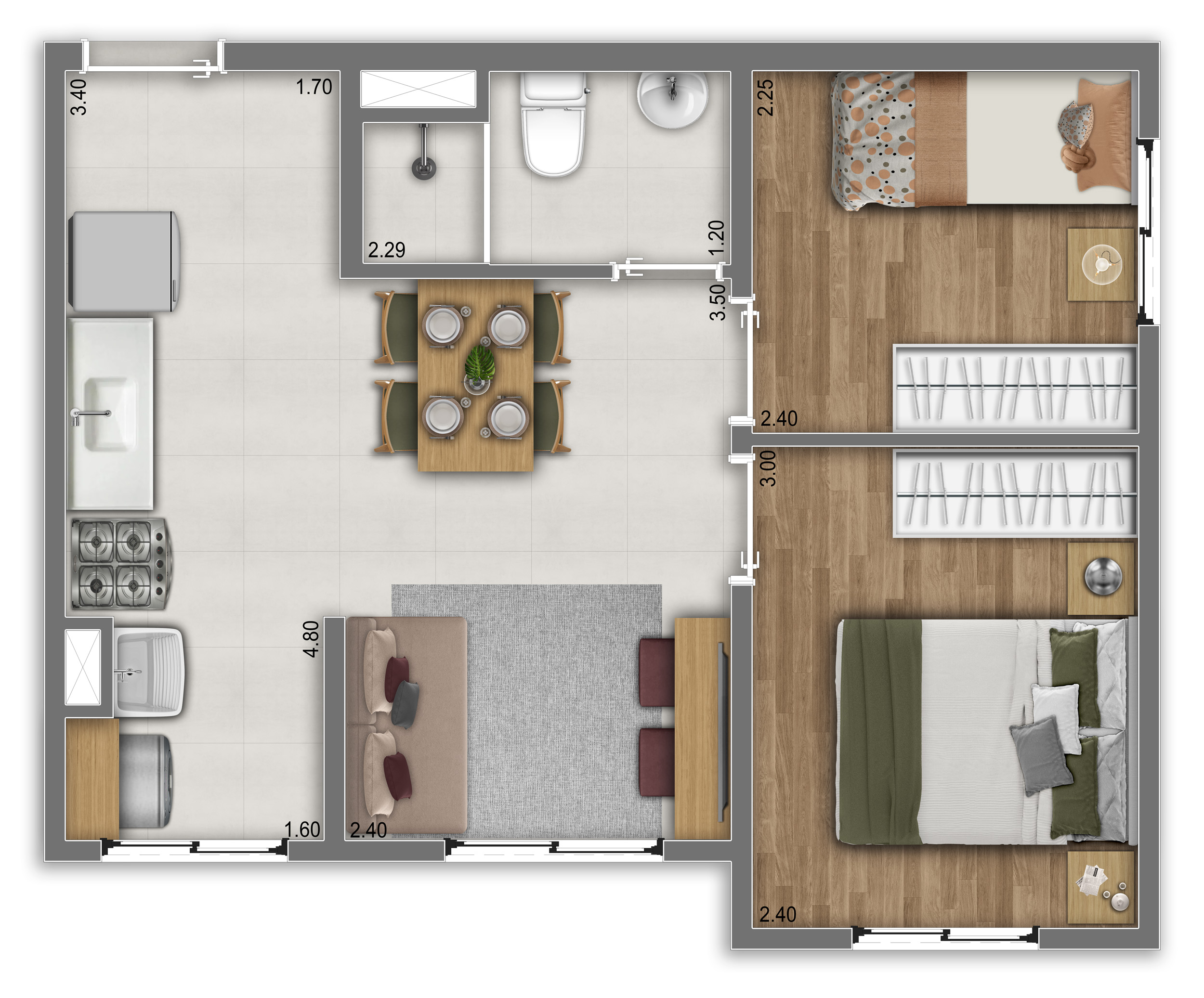 Planta Tipo D - 36m²