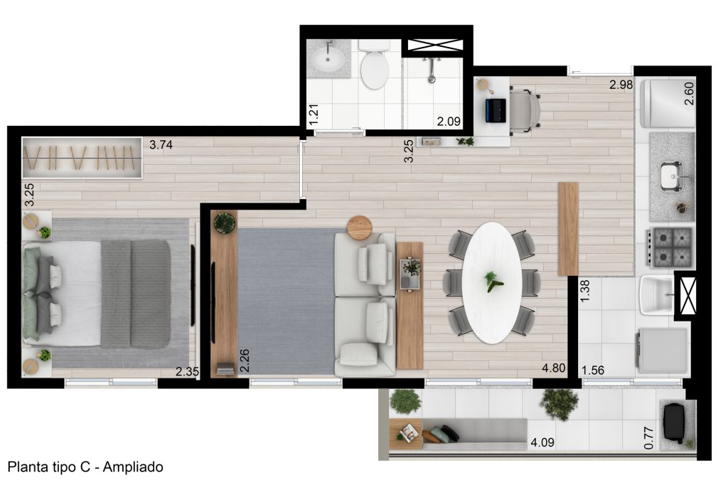 Planta Ampliado Tipo C 43,21m²