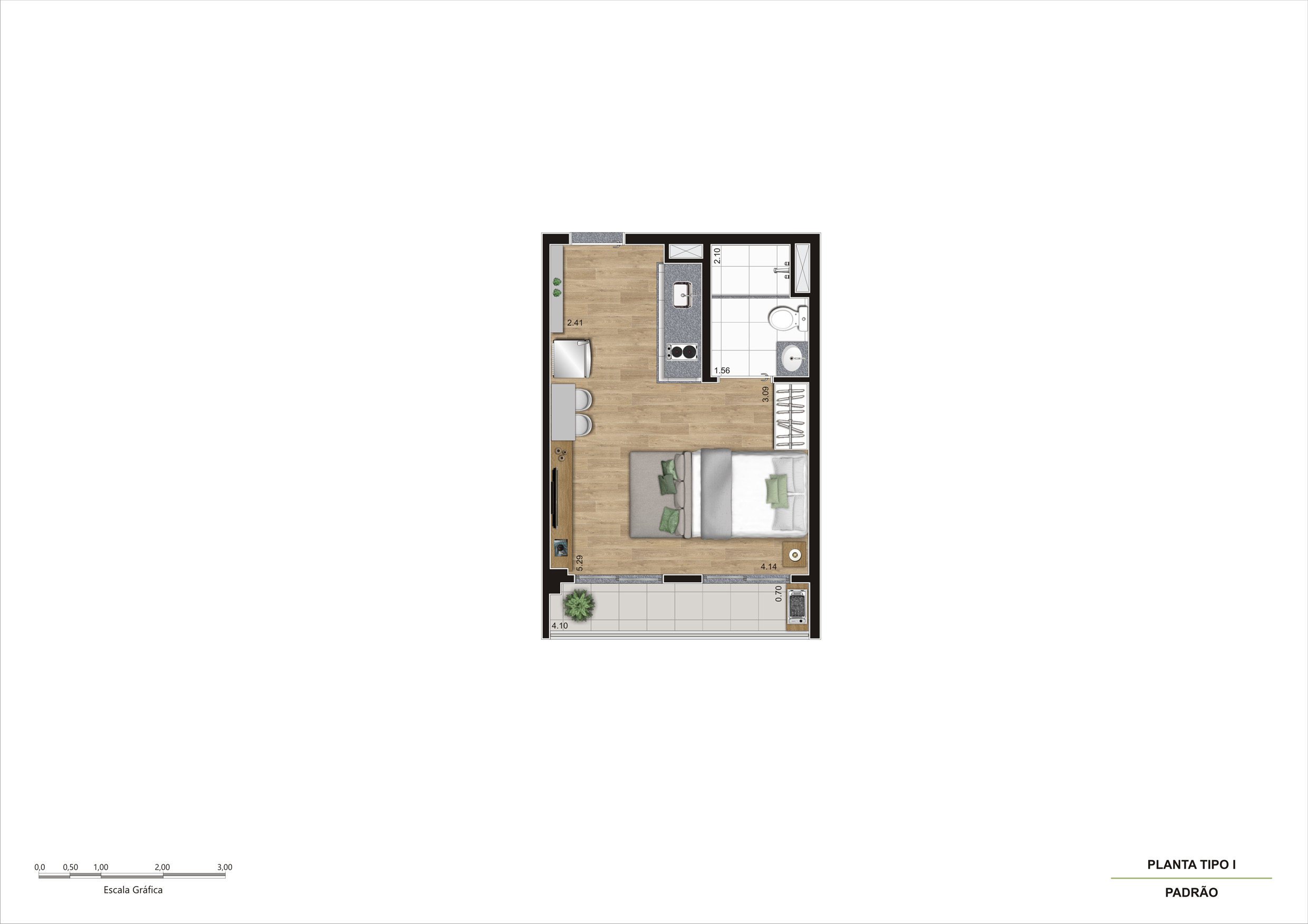 Planta Tipo I - Studio 28m² R01