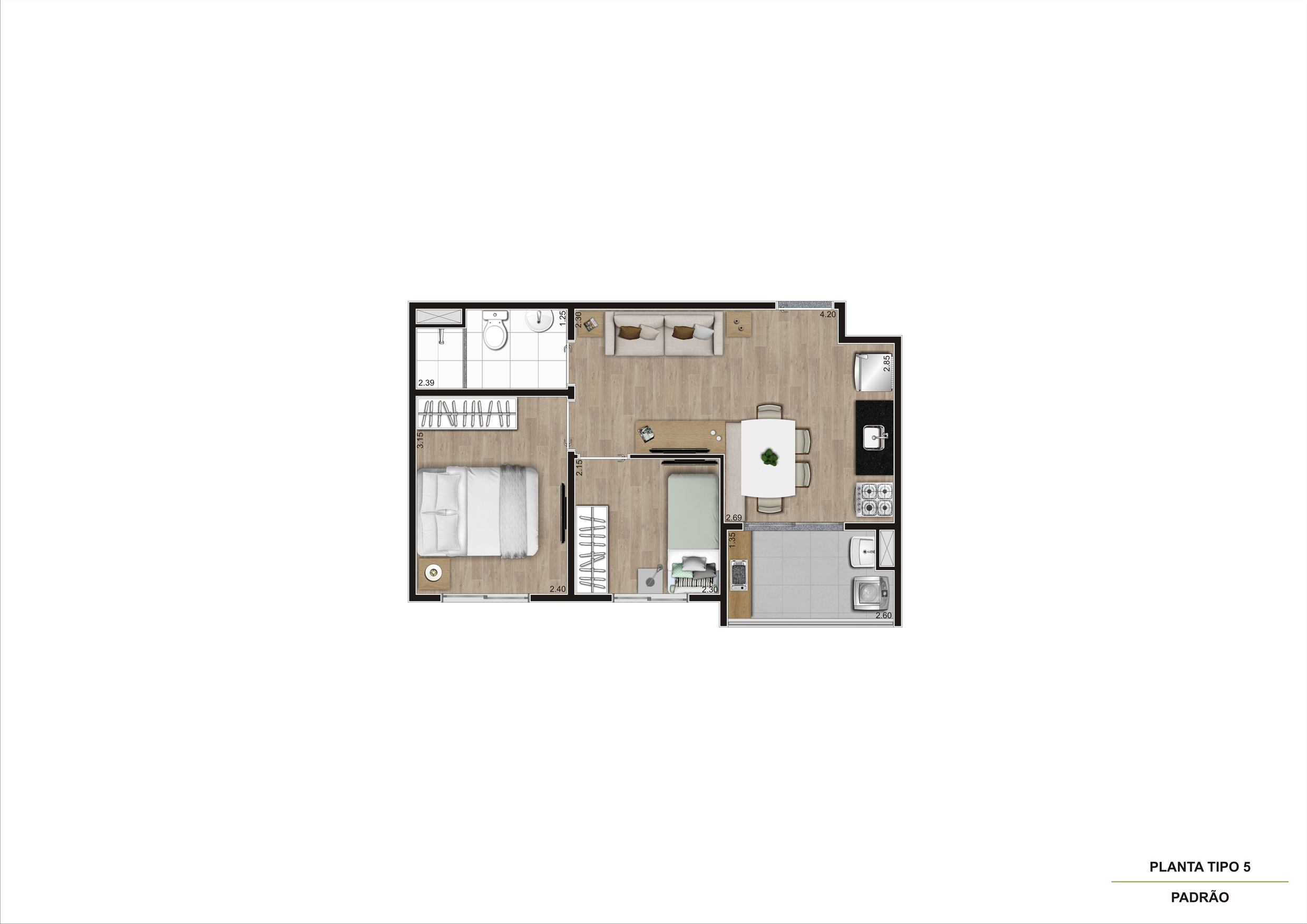 Planta Tipo 5 - 2 Dorm - 38m² R04