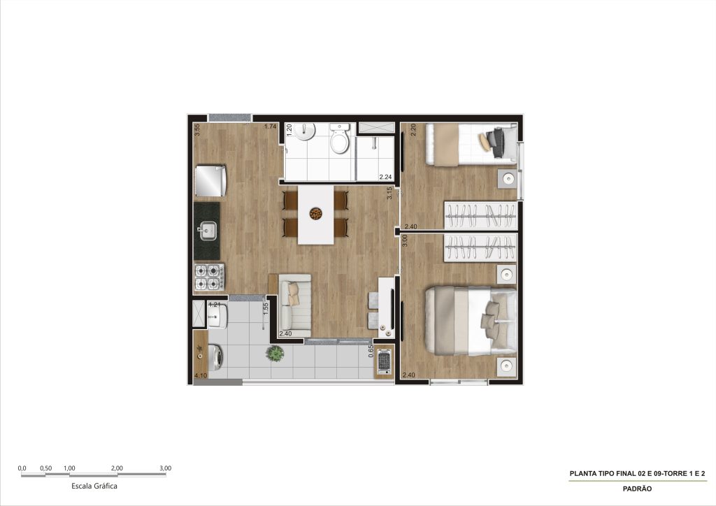 Planta 38m² - 2 Dorm REV00