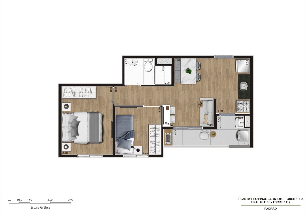 Planta 39m² - 2 Dorm REV00