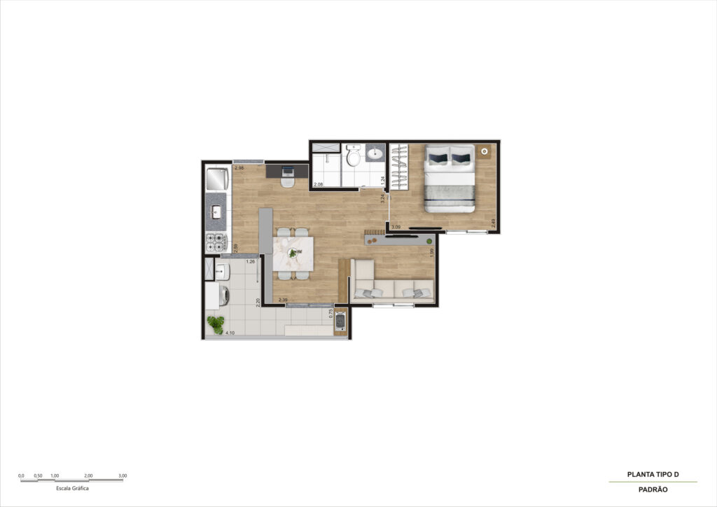 Planta Tipo D - 1 Dorm 42m² Ampliada R00
