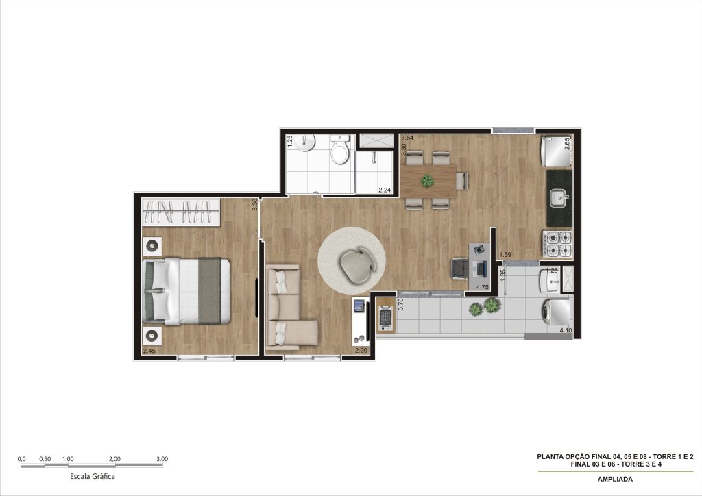 Planta 39m² Ampliada - 1 Dorm REV00