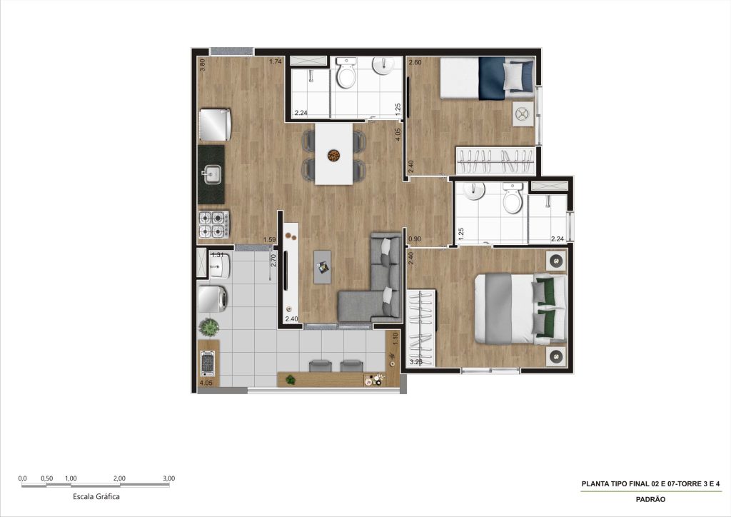 Planta 50m² - 2 Dorm REV00