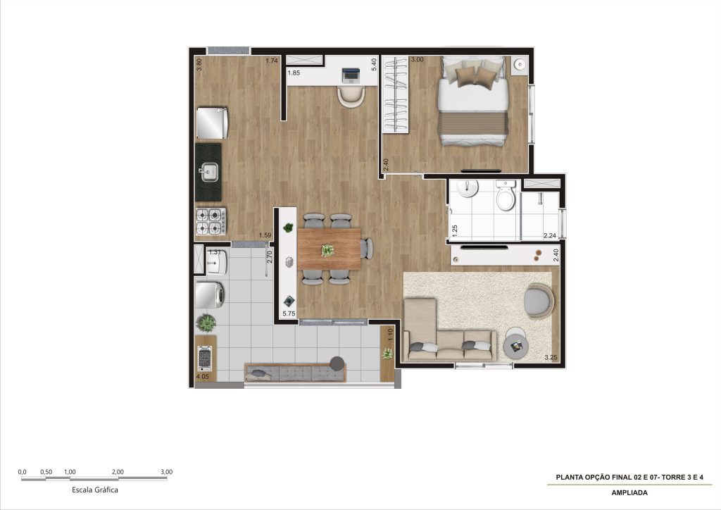 Planta 50m² Ampliada - 1 Dorm REV00