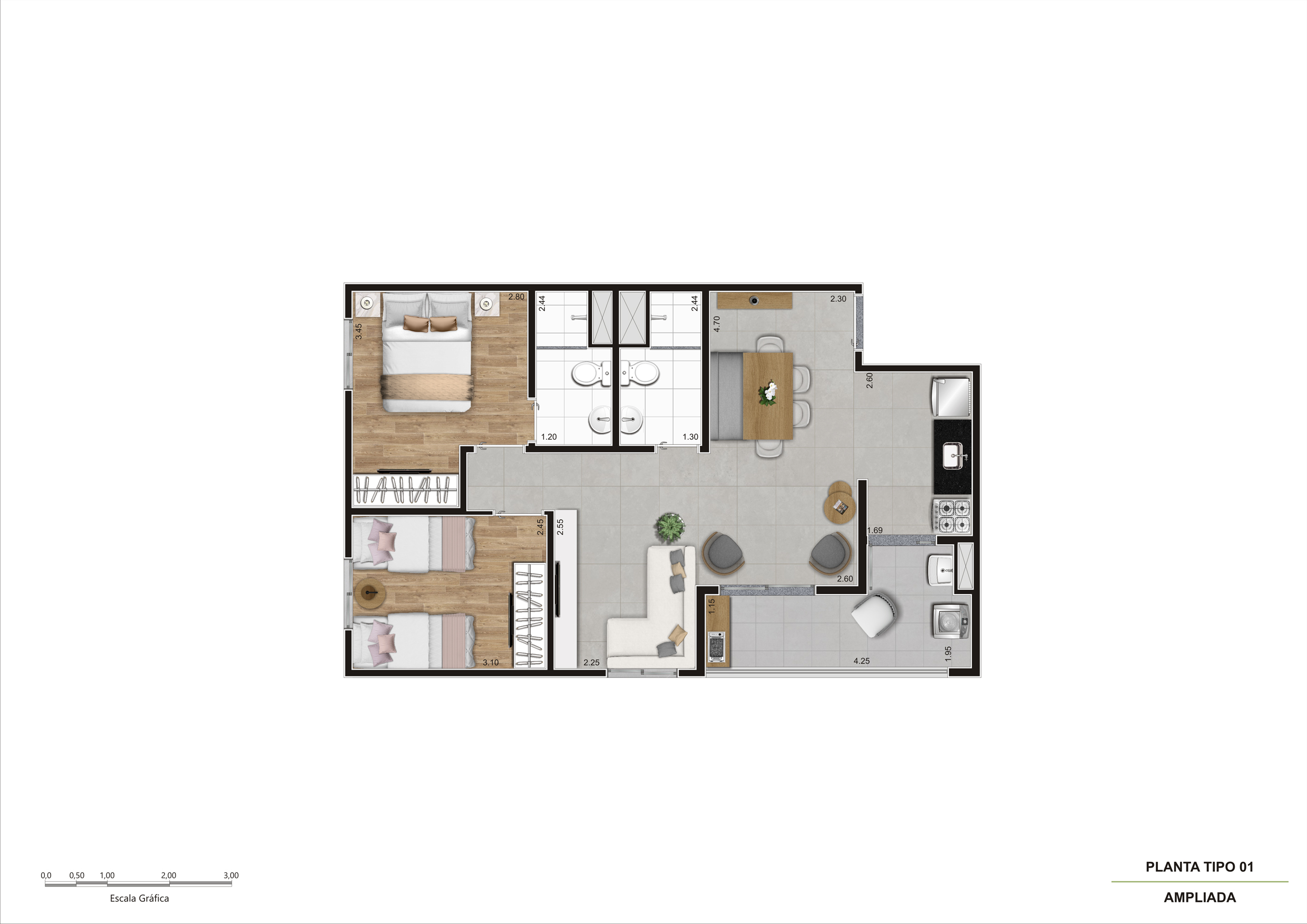 Planta Tipo 01 - Ampliada -R02_60m²