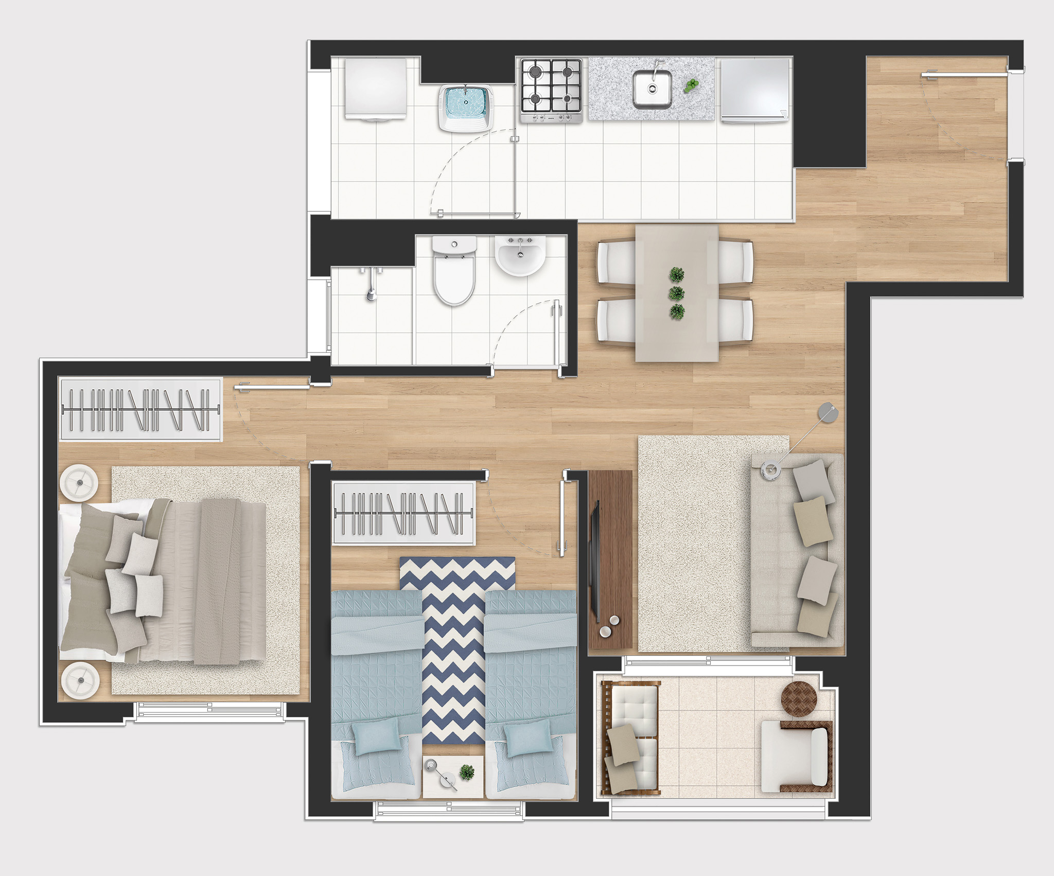 Planta Tipo Final 04 - 48,15m² - 2 Dorm