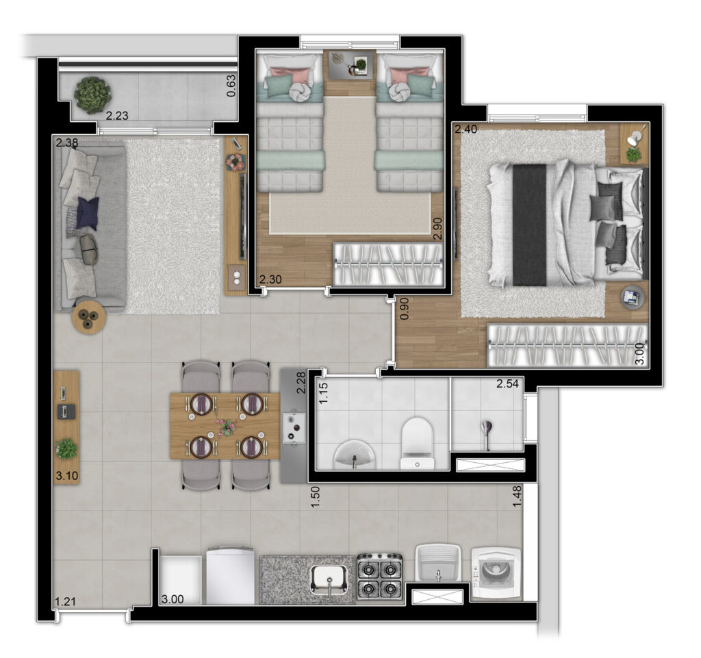 Planta 45m² - 2 Dorm