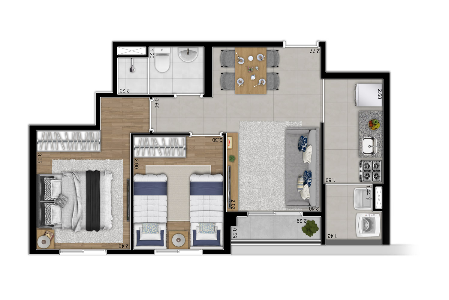 Planta 42m² - 2 Dorm
