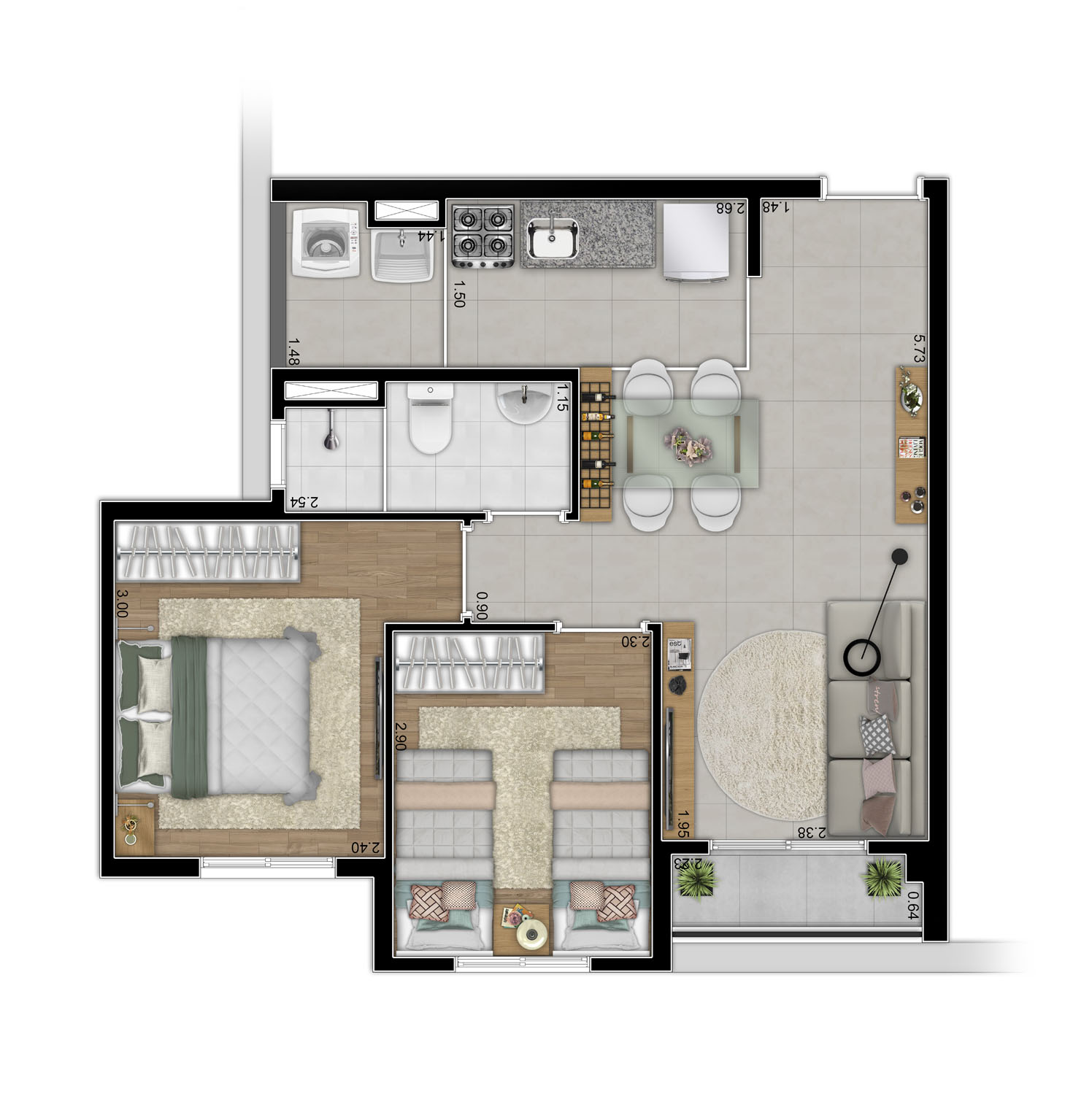 Planta 45m² - 2 Dorm