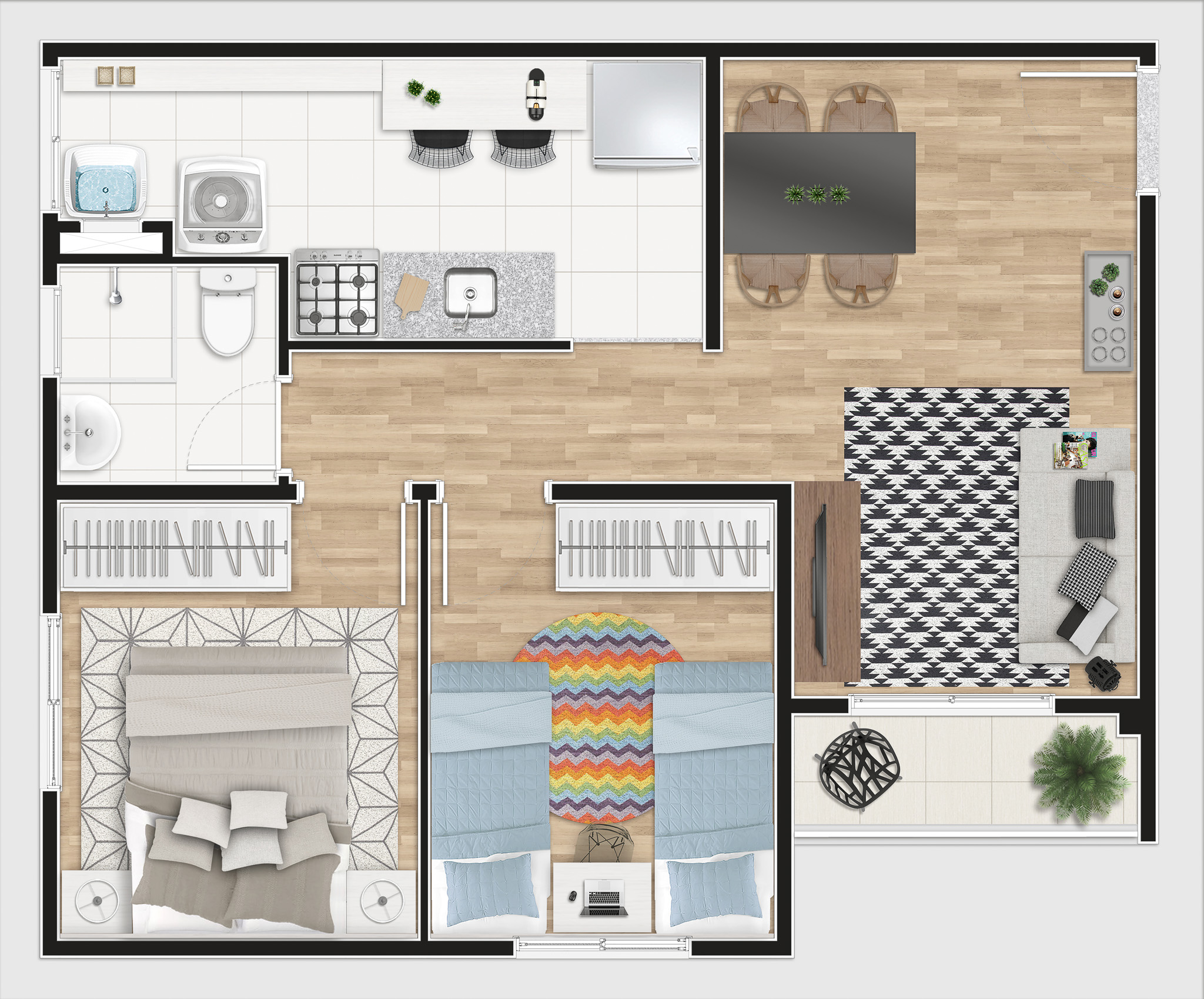 Planta 47m² - 2 Dorm