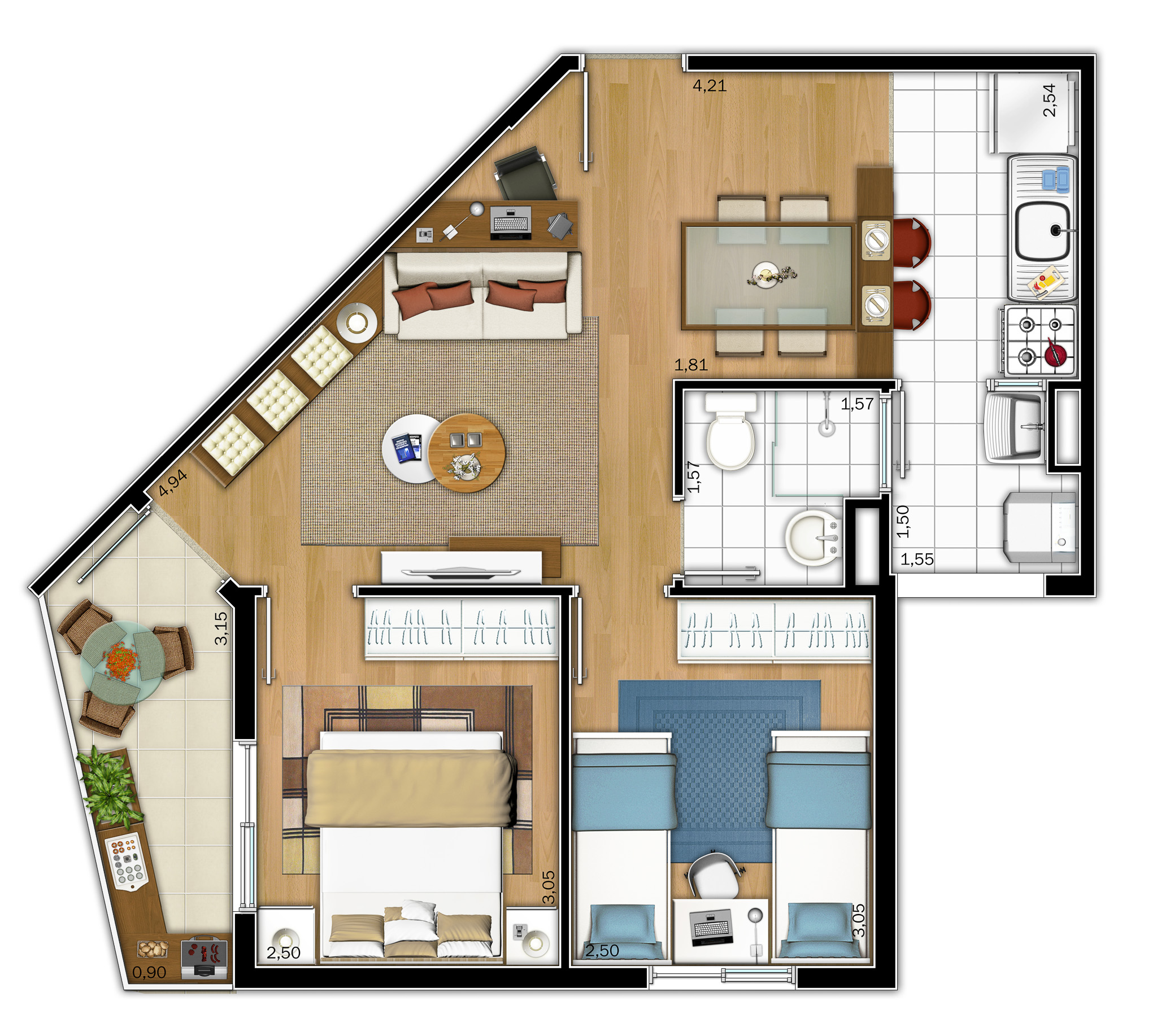 Planta Tipo 1 - 51m² - 2 Dorm R00