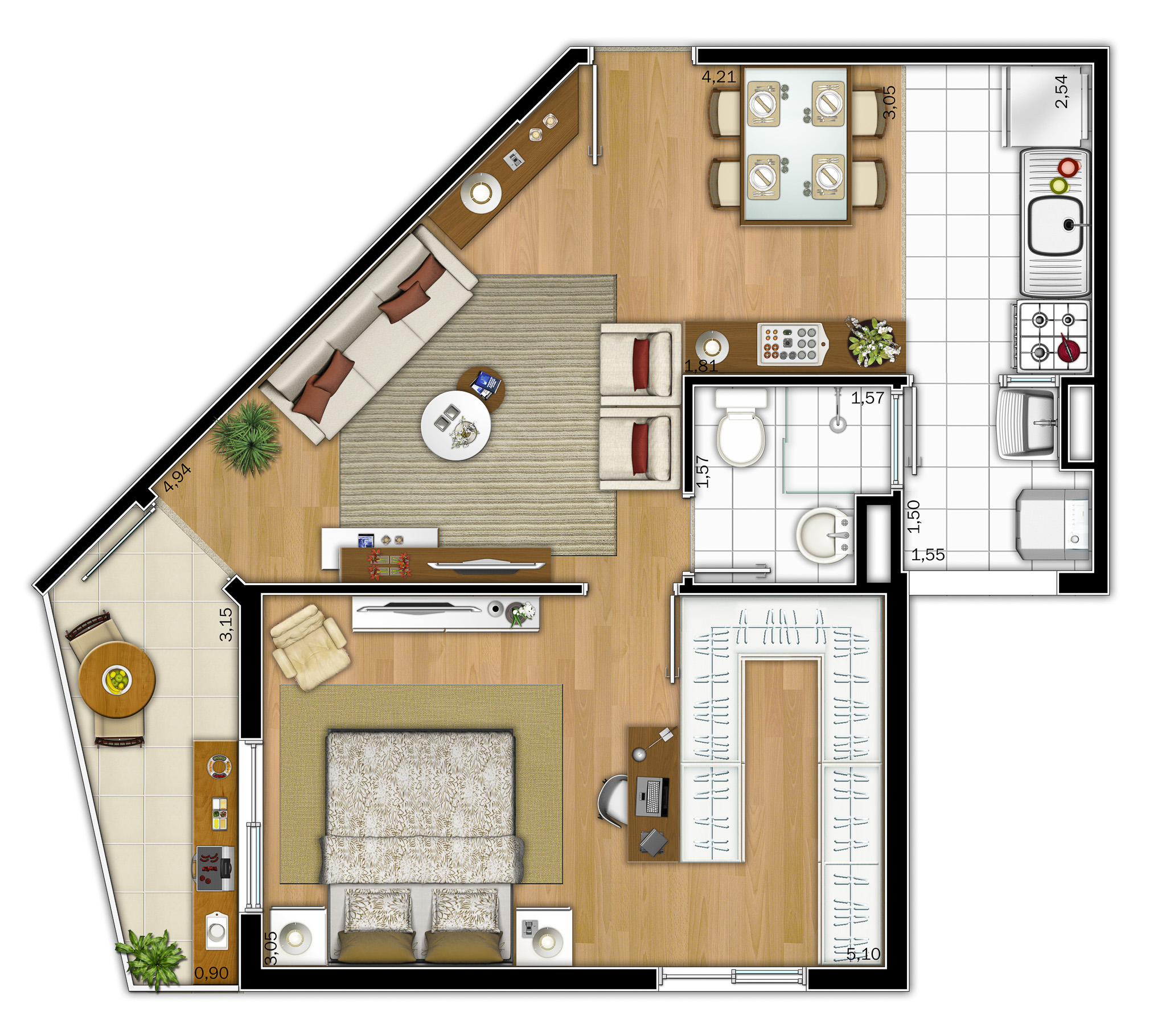Planta Tipo 2 - 51m² - 1 Dorm R00