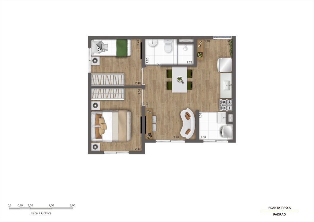 Planta Tipo A - 2 quartos - R02 HR