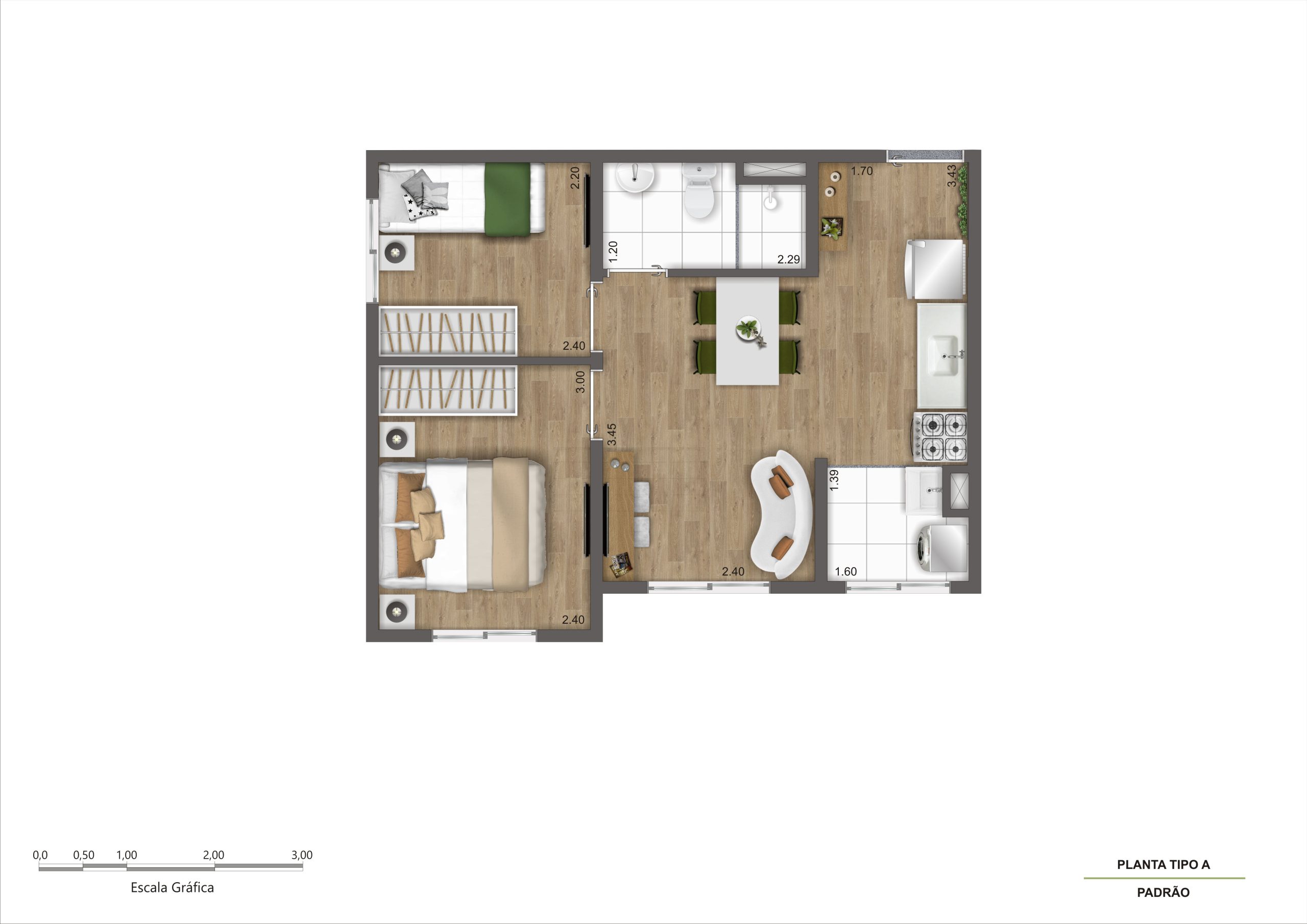 Planta Tipo A - 2 quartos - R02 HR