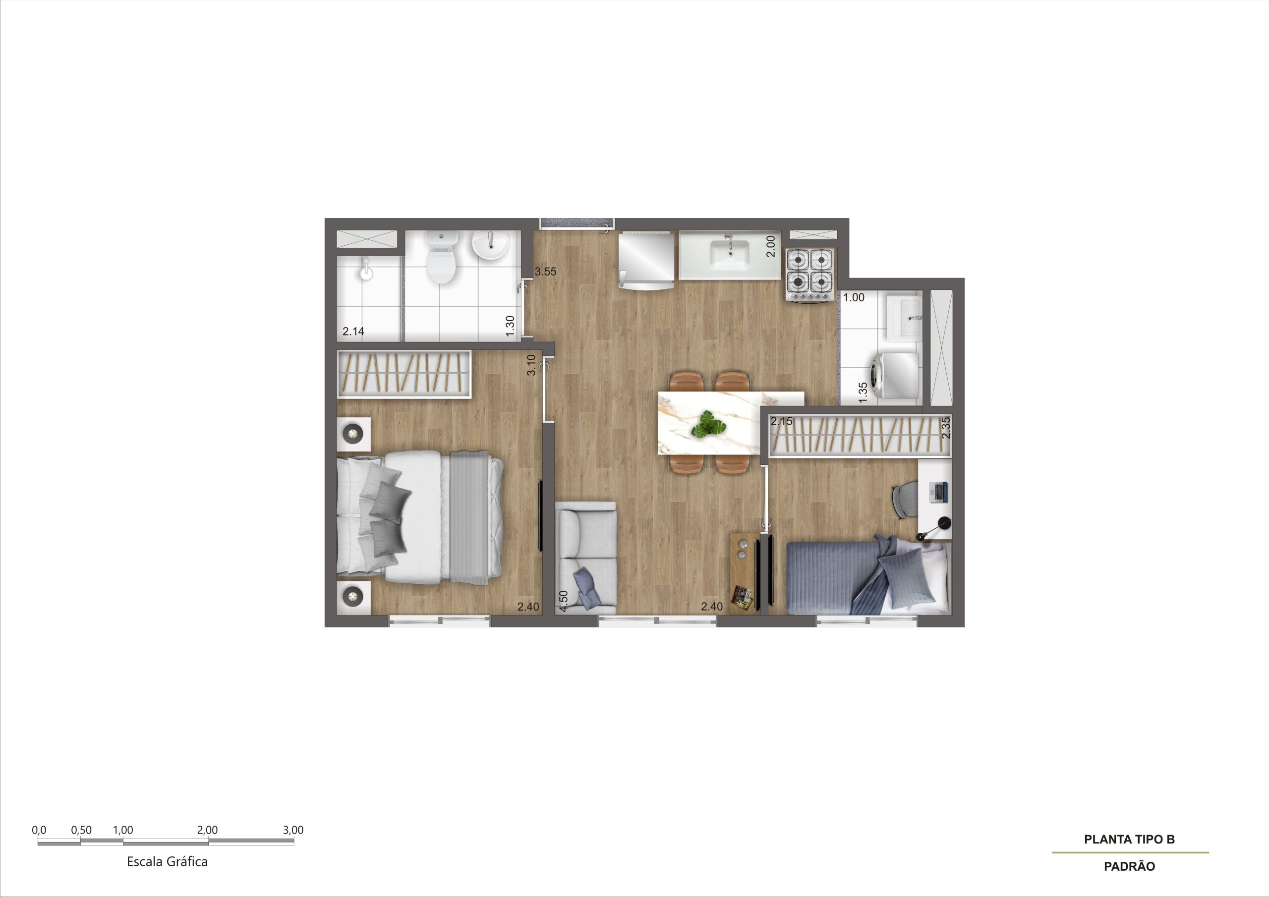 Planta Tipo B - 2 quartos - R04 - HR