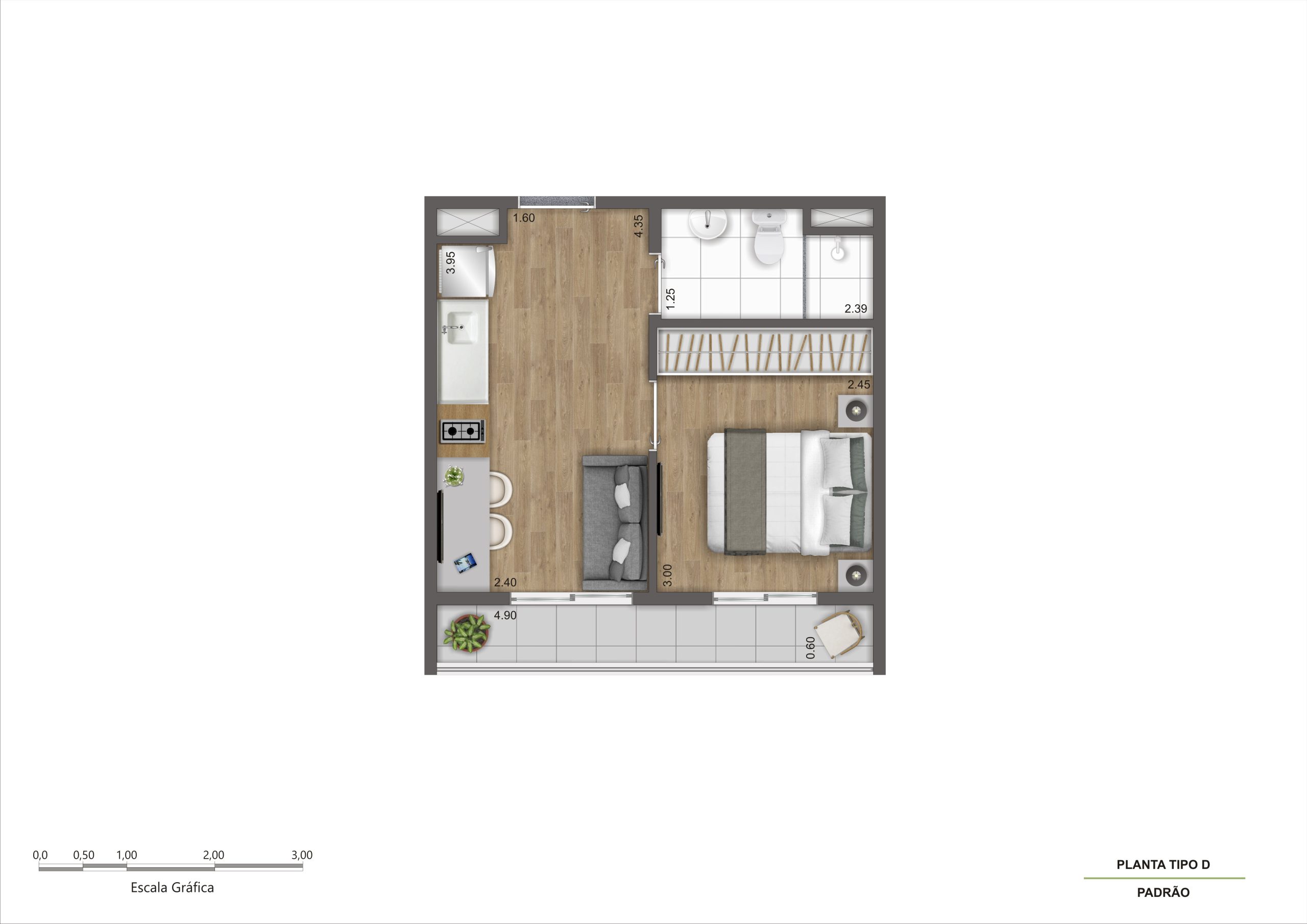 Planta Tipo D - 1 quarto - R03 - HR
