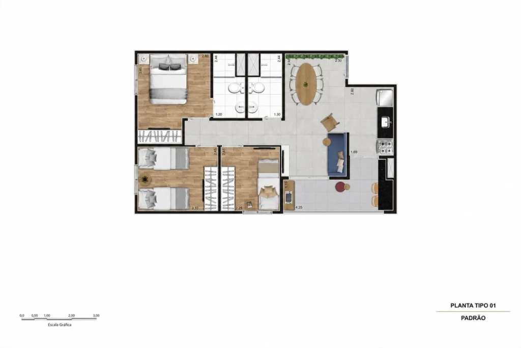 Planta tipo 01 60m2