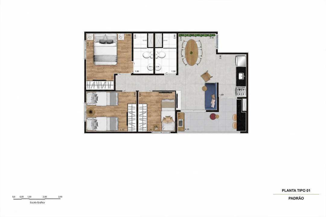 Planta tipo 01 60m2