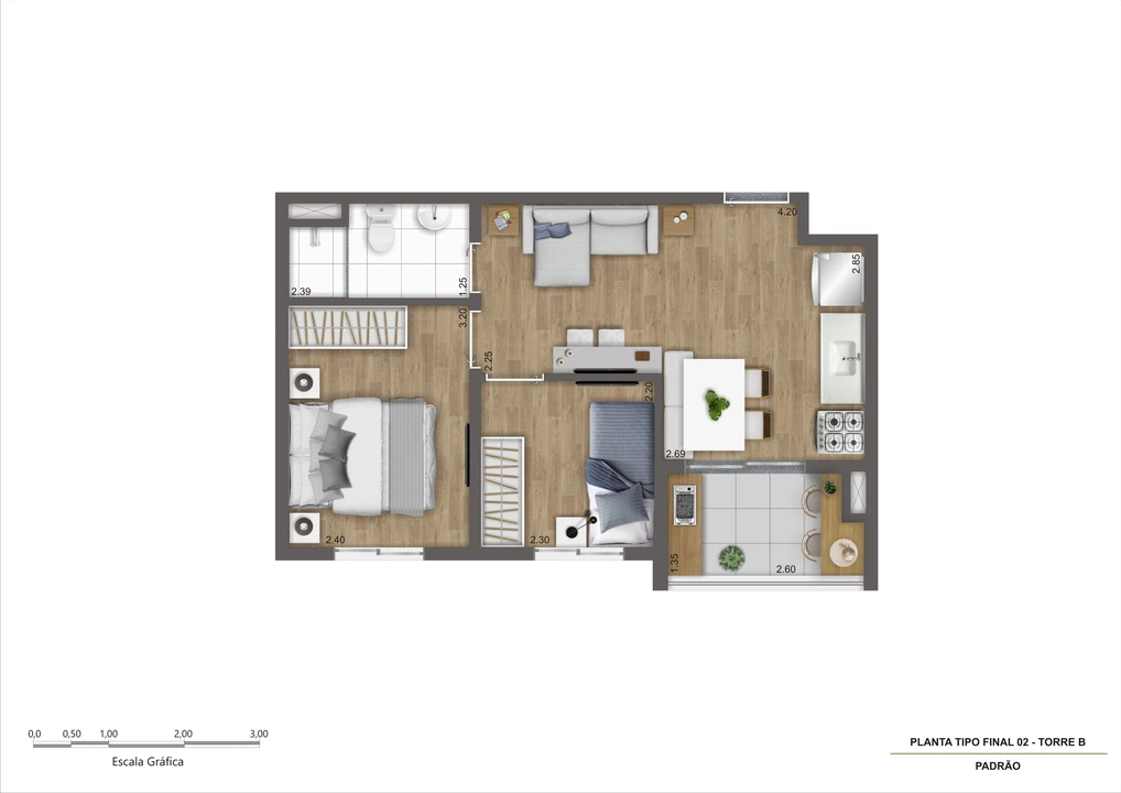 Planta tipo B 38m2