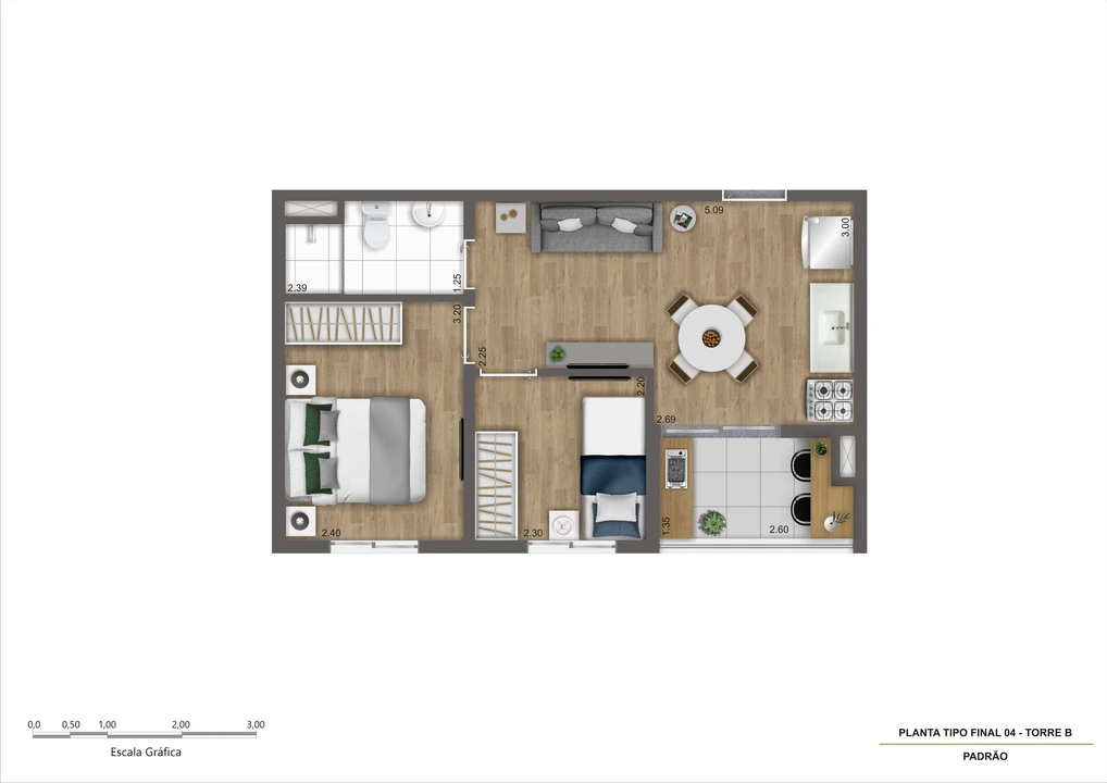 Planta tipo C 37m2