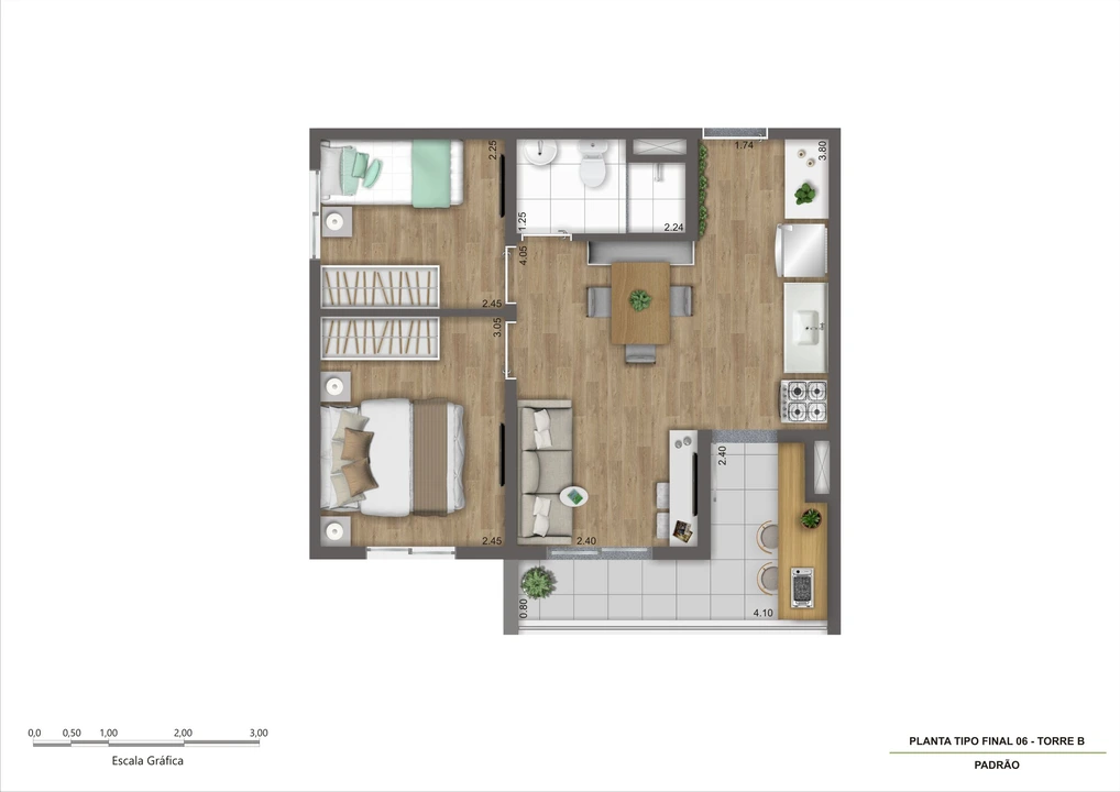 Planta tipo D 43m2