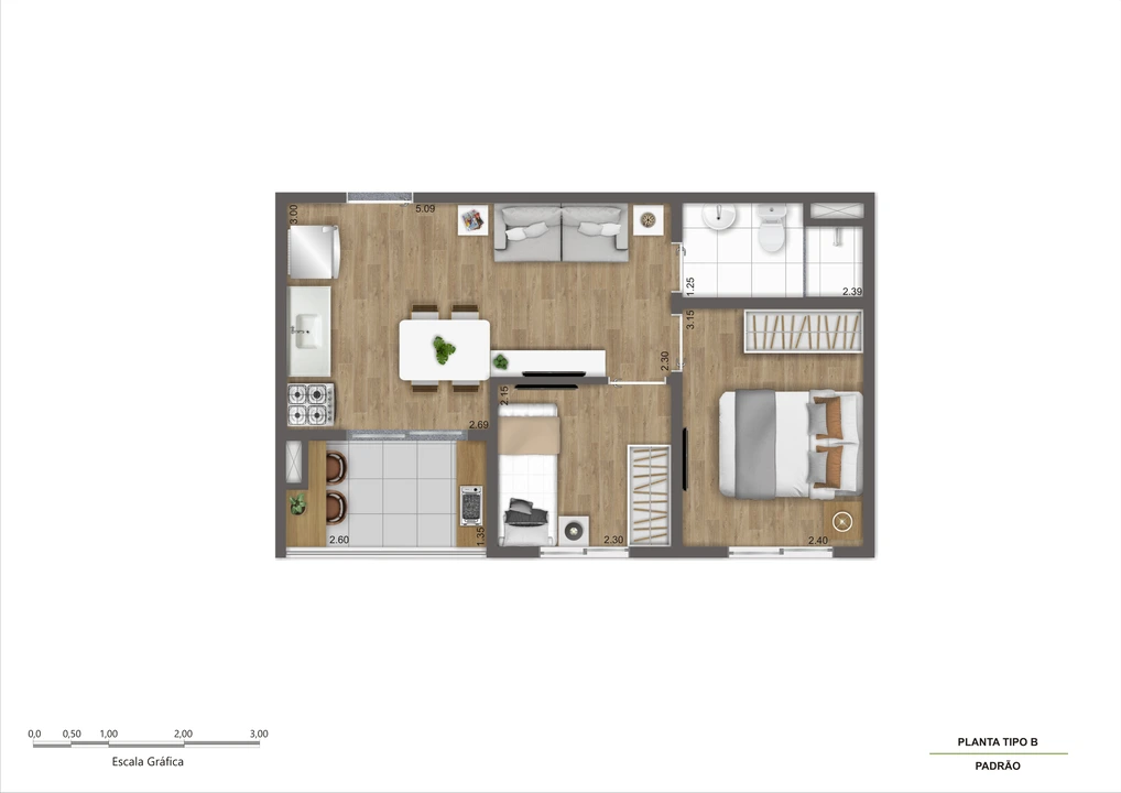 Planta tipo B 37m2