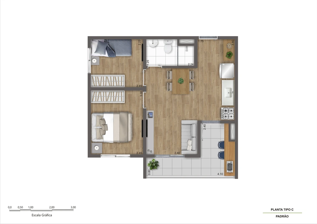 Planta tipo C 43m2