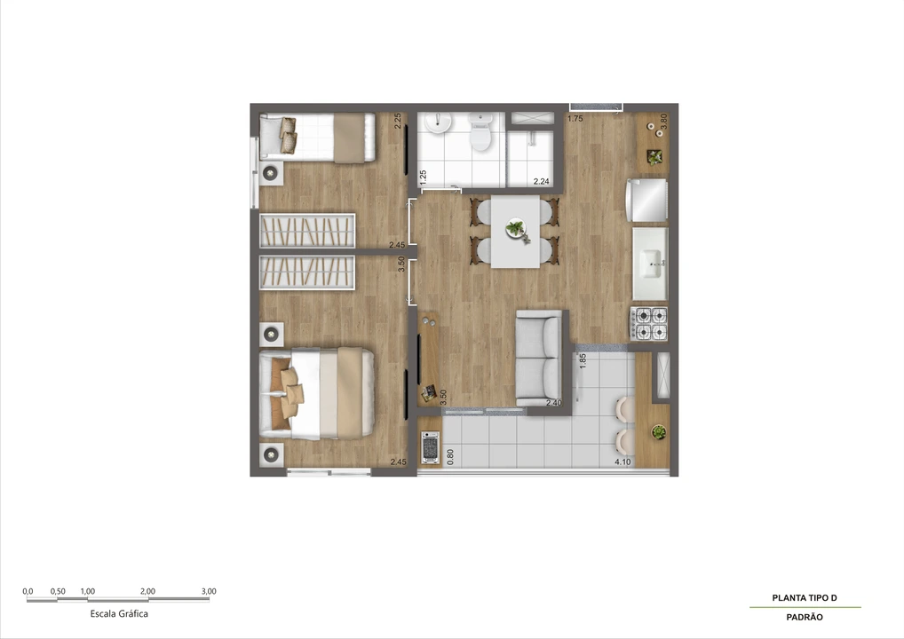 Planta tipo D 42m2
