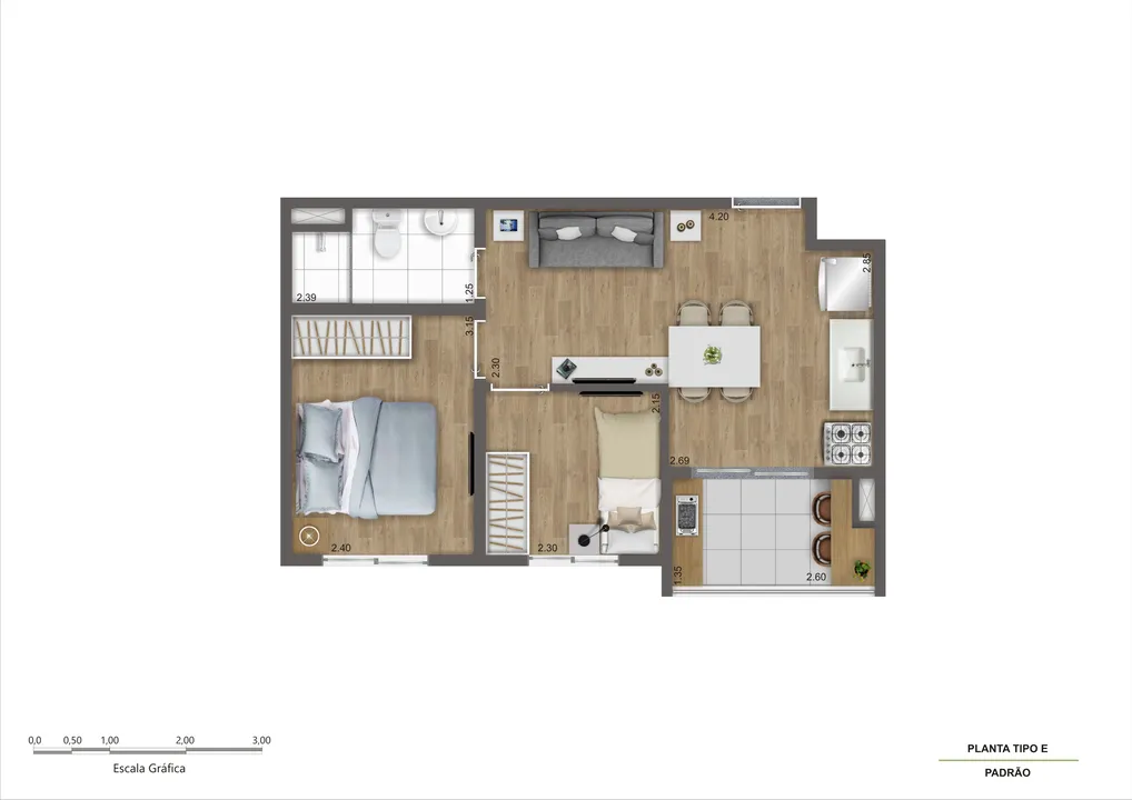 Planta tipo E 38m2