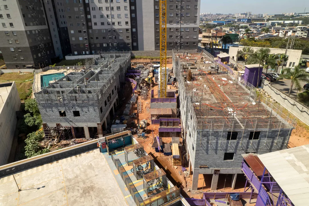 Vista aérea da estrutura em construção
