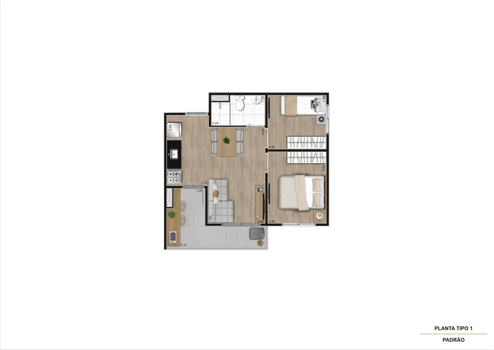 Planta tipo 1, 41 m²