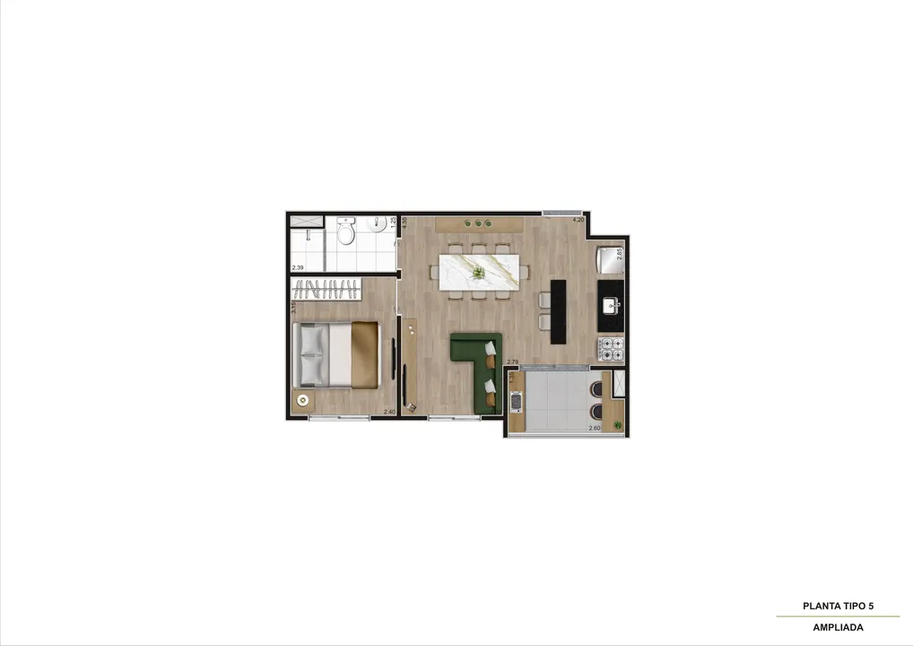 Planta tipo 5 ampliada, 38 m²