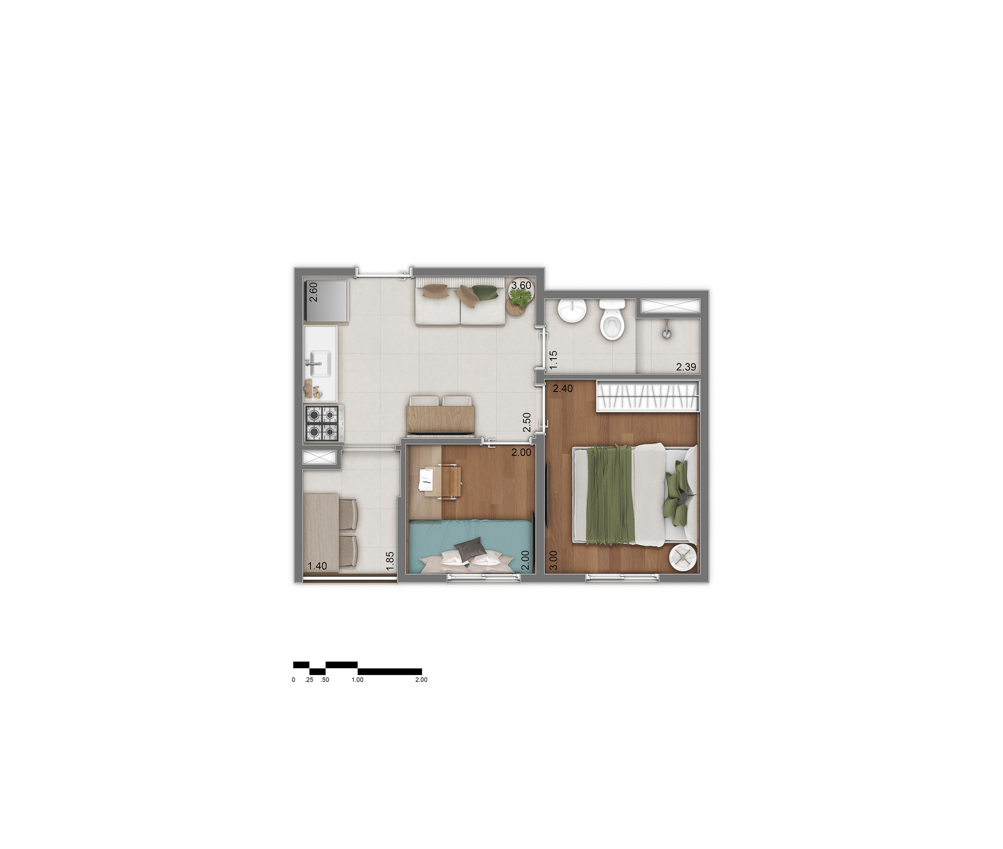 Planta Tipo C - 1 Quarto + Office 29m²