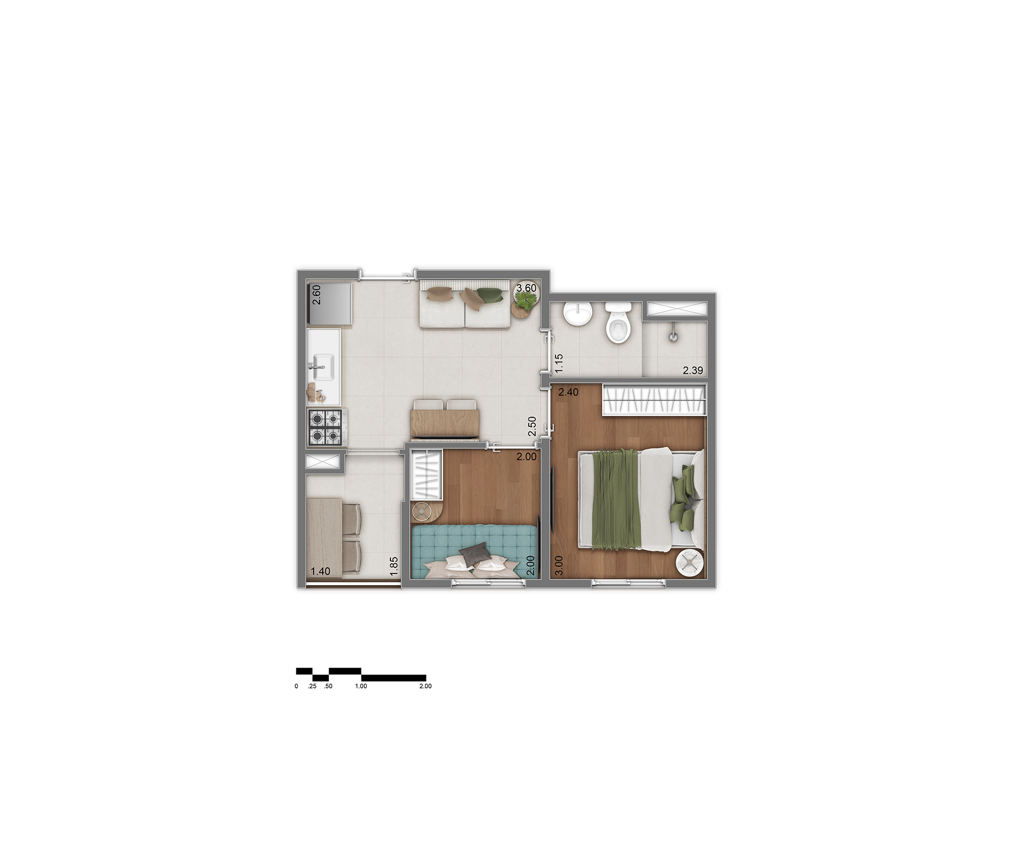 Planta Tipo C - 1 Quarto + Office 29m²