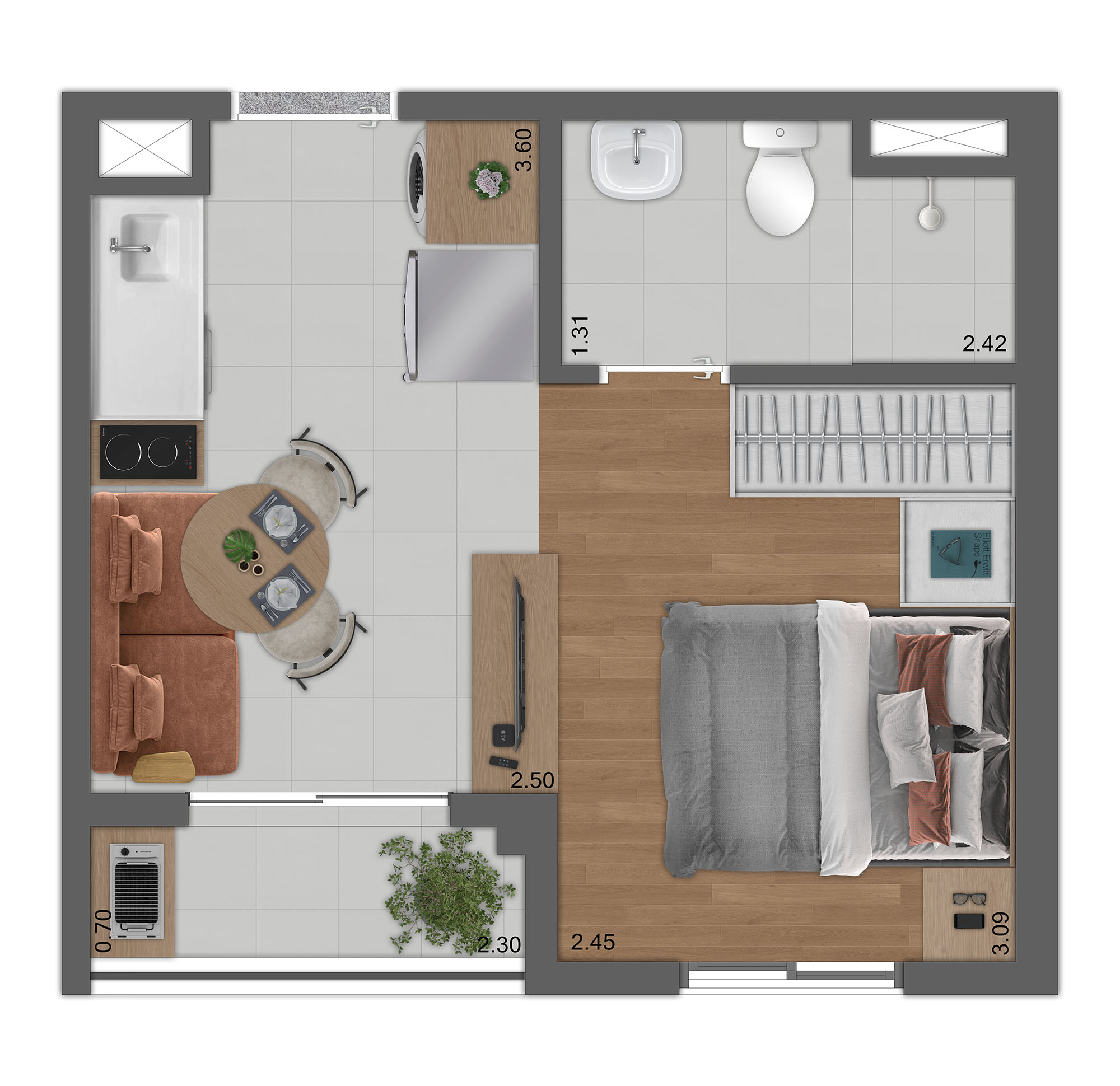 Planta Tipo A - Studio Living Ampliado 24m²