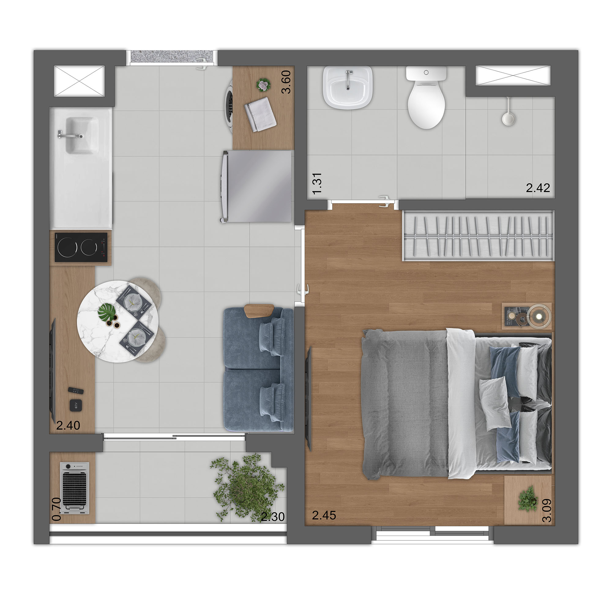 Planta Tipo A - 1 Quarto 24m²