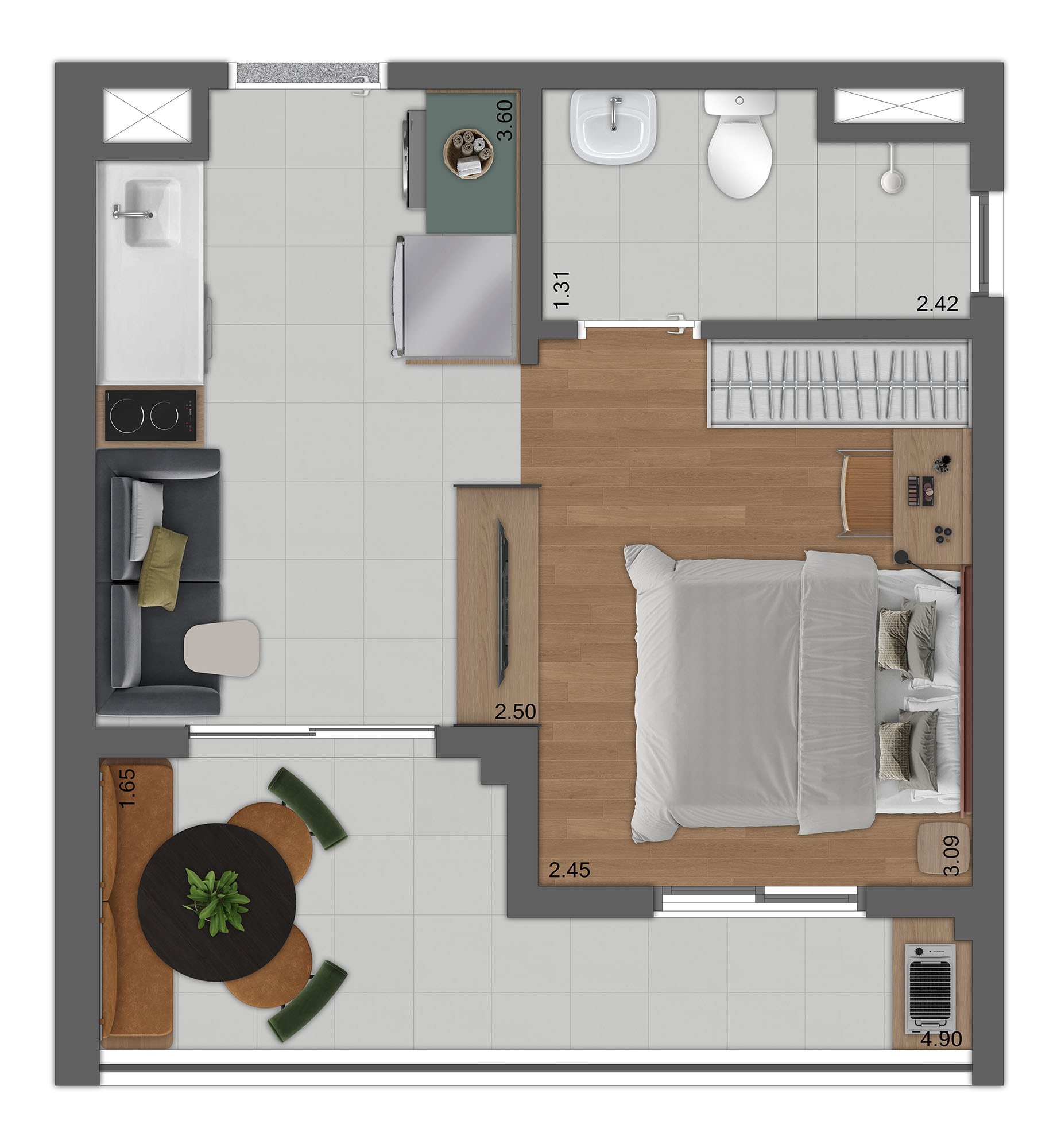 Planta Tipo B - Studio Living Ampliado 29m²