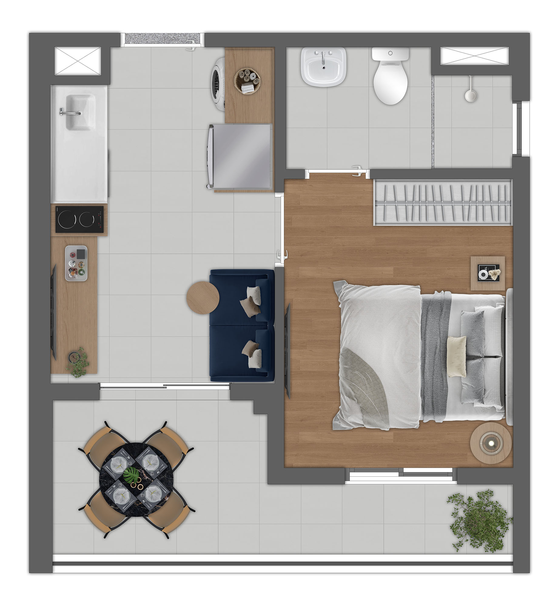 Planta Tipo B - 1 Quarto 29m²