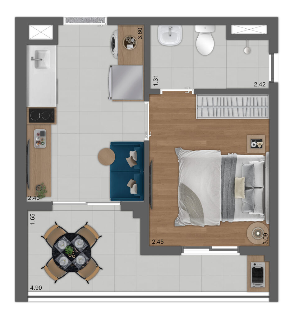 Planta Tipo B - 1 Quarto 29m²