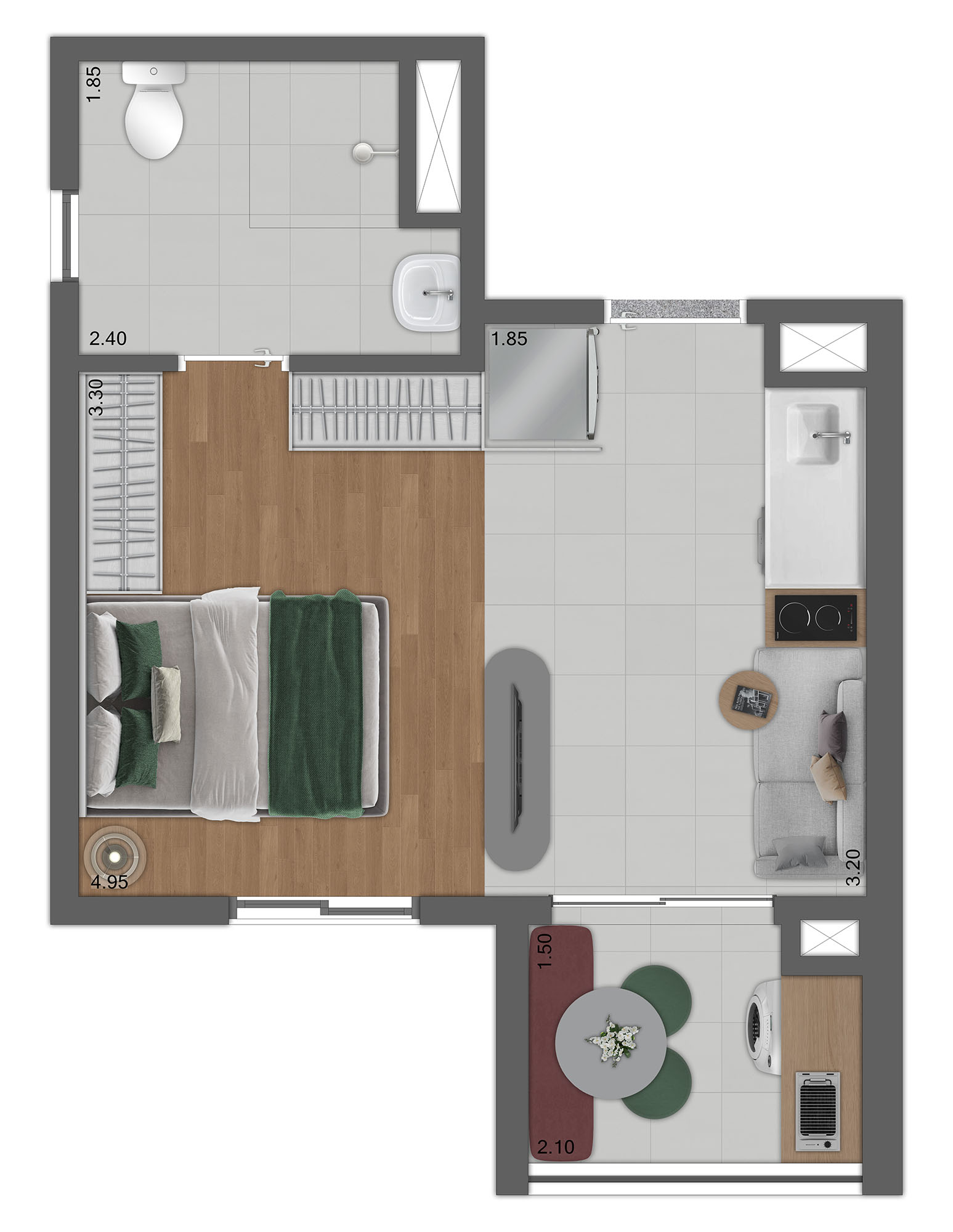 Planta Tipo C - Studio Living Ampliado 28m²