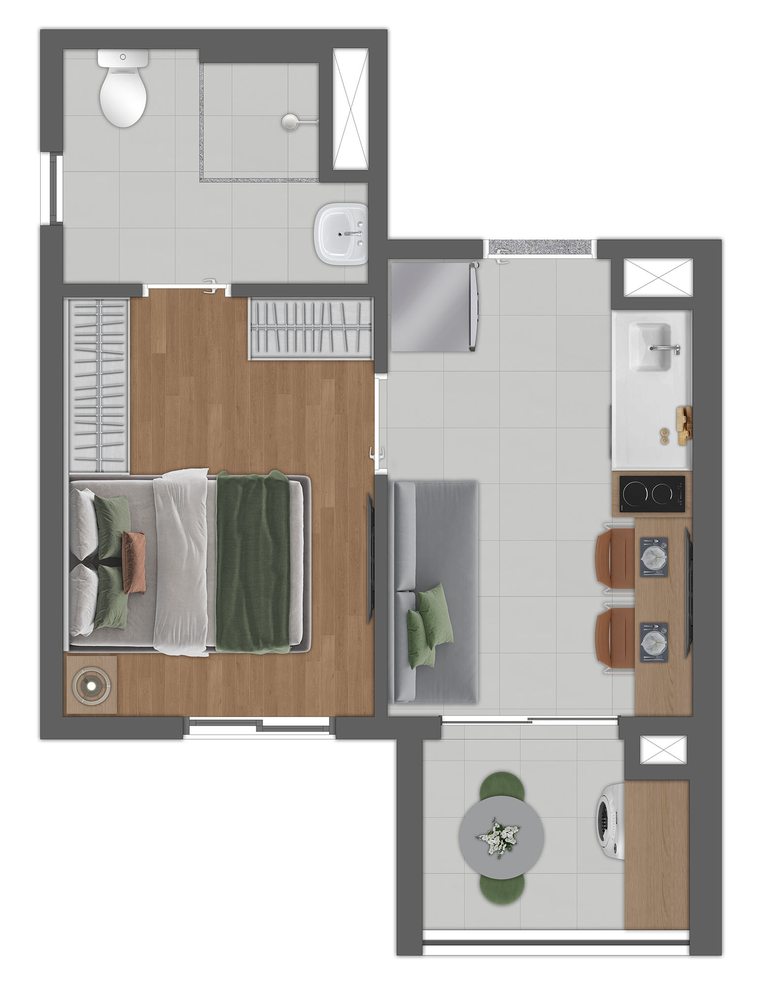 Planta Tipo C - 1 Quarto 28m²