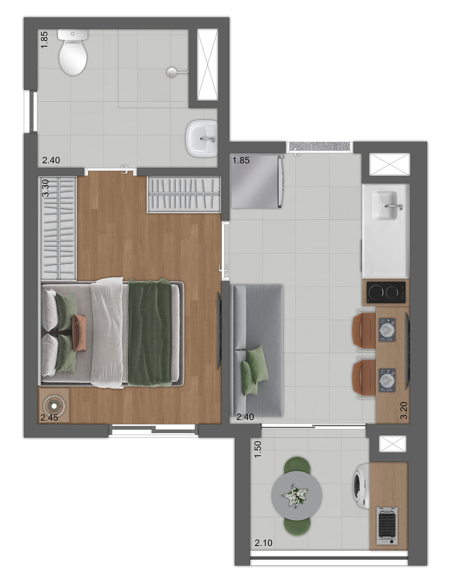 Planta Tipo C - 1 Quarto 28m²